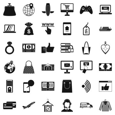Online iletişim Icons set, basit tarzı