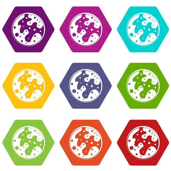 Renk altı yüzlü Mars Icon set