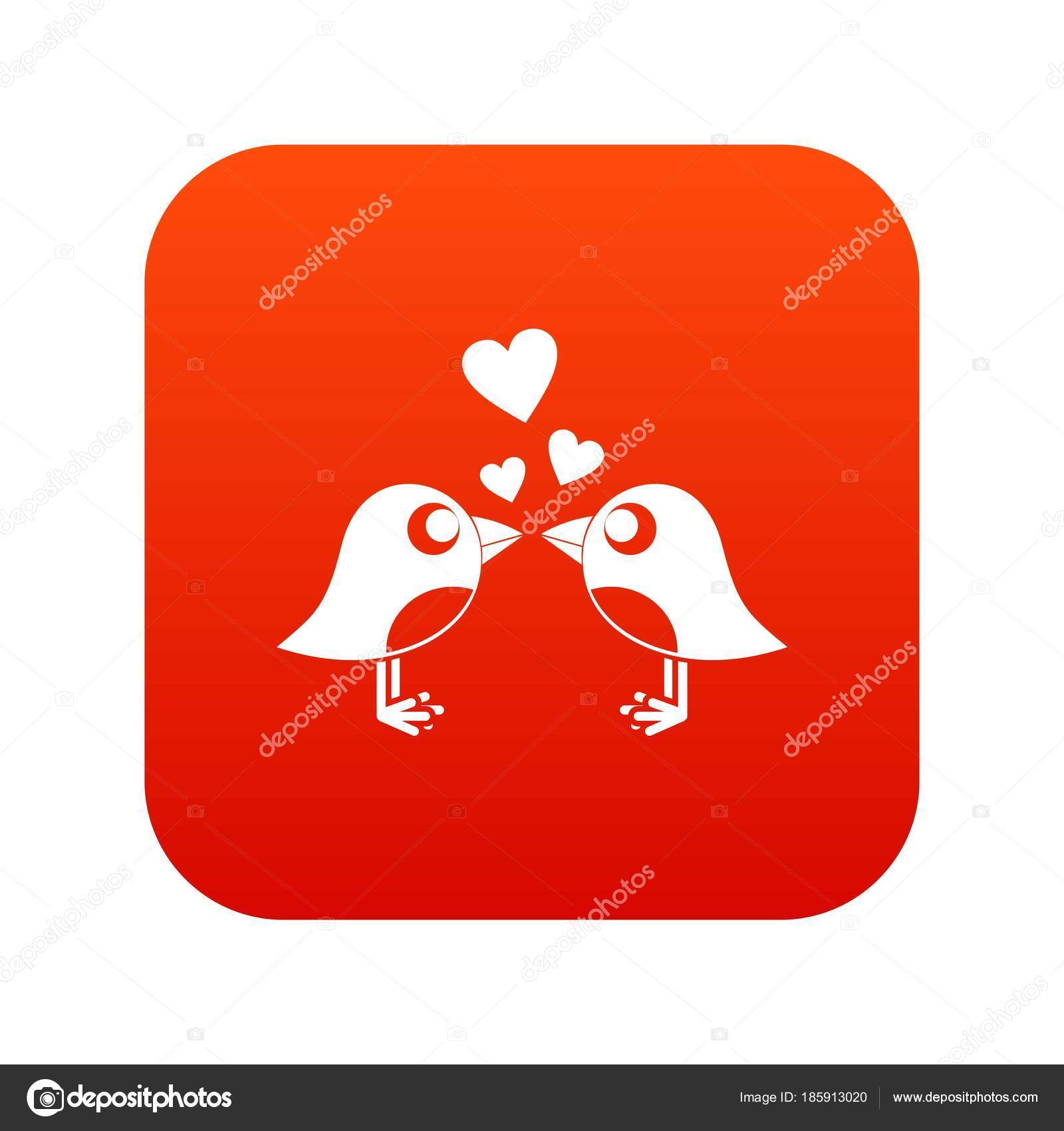 Deux Oiseaux Avec Coeurs Icône Numérique De Rouge Image