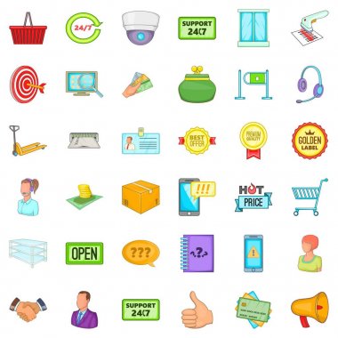 Online Teslimat Icons set, karikatür tarzı