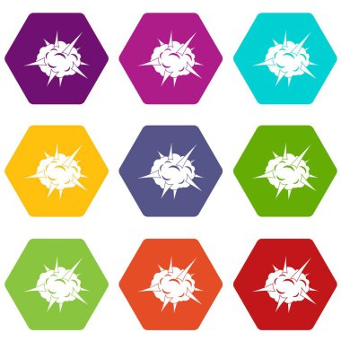 Renk altı yüzlü güç patlama Icon set
