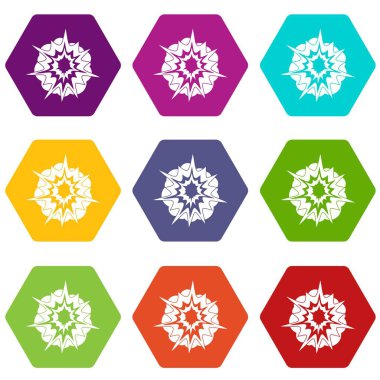 Renk altı yüzlü yangın patlama Icon set