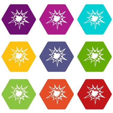 Renk altı yüzlü ağır patlama Icon set