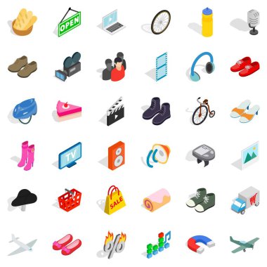 E salonu Icons set, izometrik stili