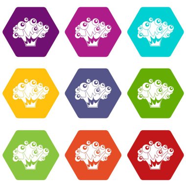 Renk altı yüzlü yüksek güç patlama Icon set