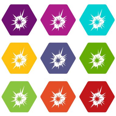 Renk altı yüzlü nucleate patlama Icon set