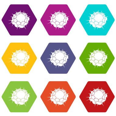 Renk altı yüzlü atom patlama Icon set