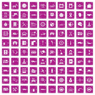 100 otomatik hizmet merkezi simgeler grunge pembe ayarla