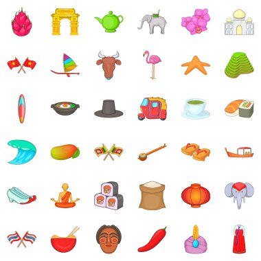 Oryantal gezi Icons set, karikatür tarzı