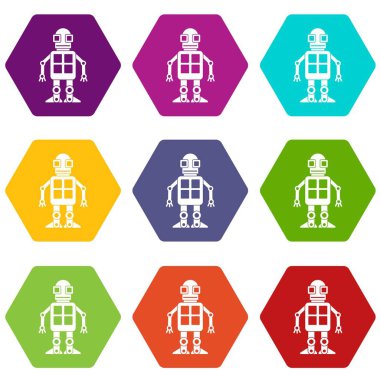 Renk altı yüzlü yapay zeka kavramı Icon set