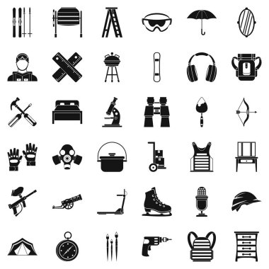 Aksesuar ekipman Icons set, basit tarzı