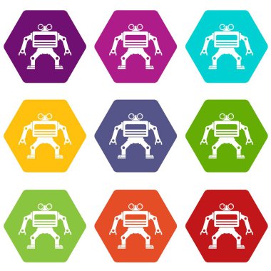 Renk altı yüzlü makine Icon set