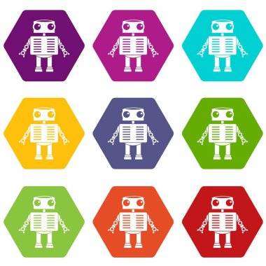 Renk altı yüzlü iri gözlü simgeli robot ayarla