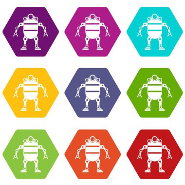 Renk altı yüzlü robot Icon set