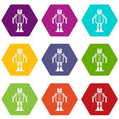 Renk altı yüzlü yapay zeka robot Icon set