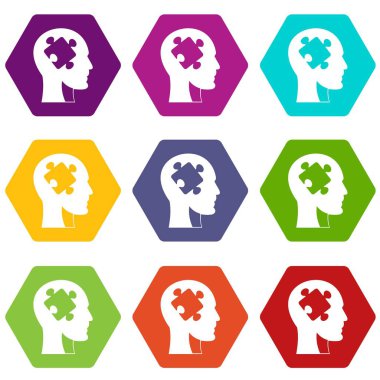 Bulmaca simge kümesi renk altı yüzlü ile baş