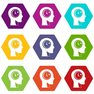 Renk altı yüzlü zaman yönetimi Icon set