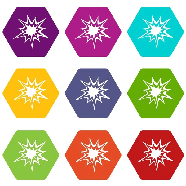 Kraftig explosion Ikonuppsättning färg hexahedron — Stock vektor
