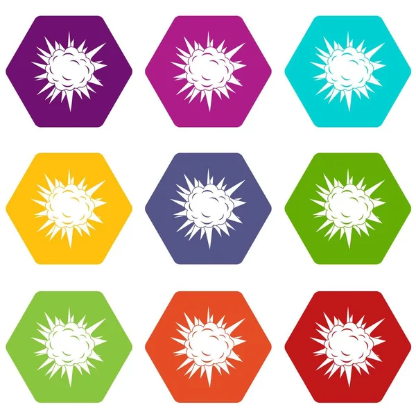 Fruktansvärda explosion Ikonuppsättning färg hexahedron — Stock vektor