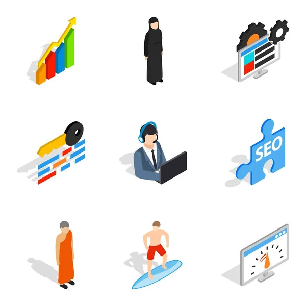 Conjunto de ícones de serviço de recursos humanos, estilo isométrico —  Vetores de Stock