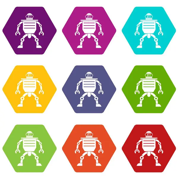 Renk altı yüzlü insansı robot Icon set