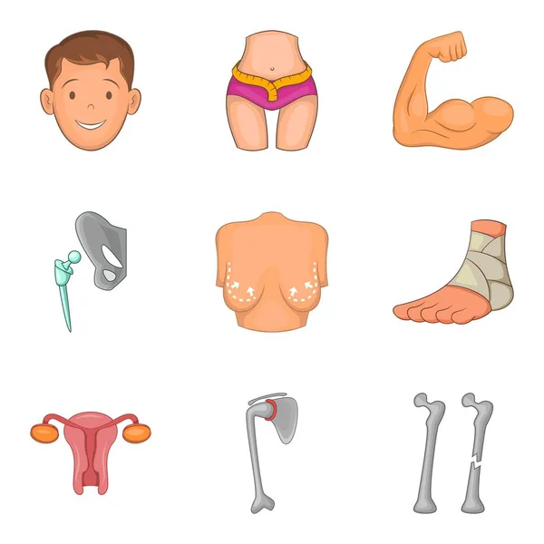 Sağlıklı vücut Icons set, karikatür tarzı — Stok Vektör