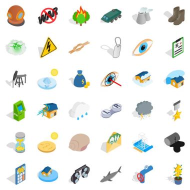 Dünya çatışma Icons set, izometrik stili