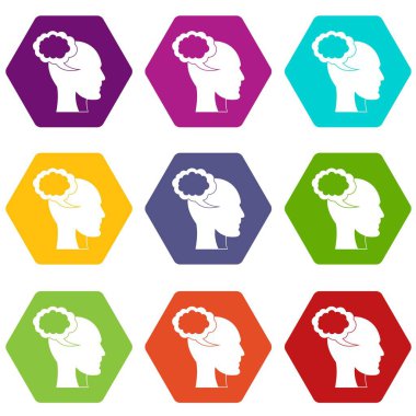 Konuşma balonu insan kafa simgesi olan renk altı yüzlü ayarla