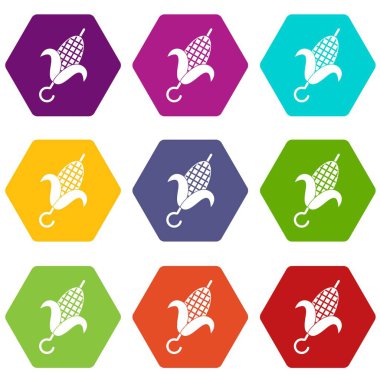 Renk altı yüzlü ızgara mısır koçanı Icon set