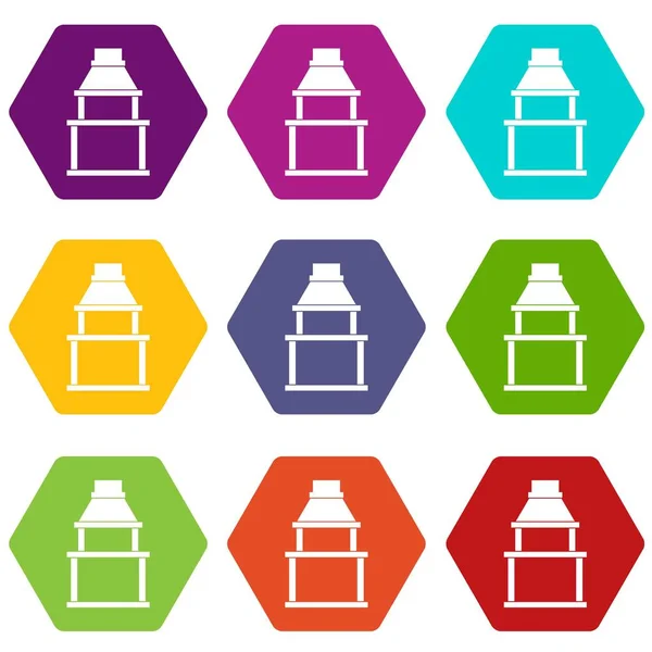 Renk altı yüzlü Barbekü Izgara Icon set — Stok Vektör