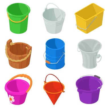 Kova türleri konteyner Icons set, izometrik stili