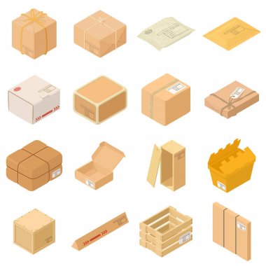 Parsel ambalaj kutusu Icons set, izometrik stili