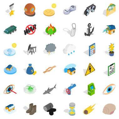 Yıkıcı savaş Icons set, izometrik stili