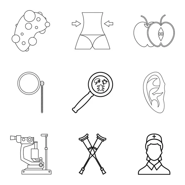 Health system icons set, outline style