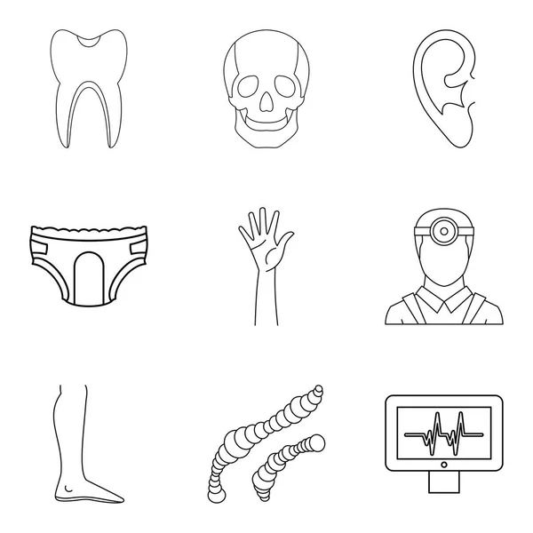 Health care system icons set, outline style