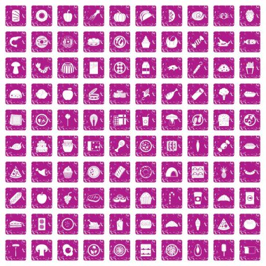 100 yemek simgeler grunge pembe ayarla