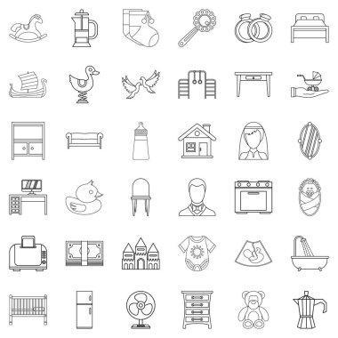 Ebeveyn kontrolü Icons set, anahat stili