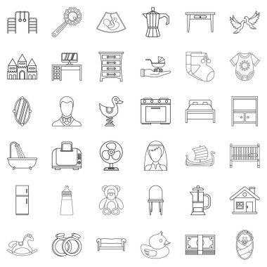 Ebeveyn gözetiminin Icons set, anahat stili