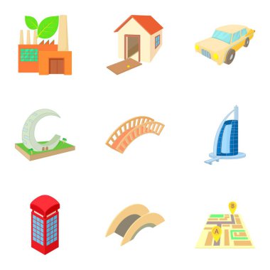 Kentsel bölge Icons set, karikatür tarzı