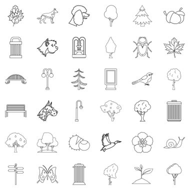 Küçük parkta Icons set, anahat stili