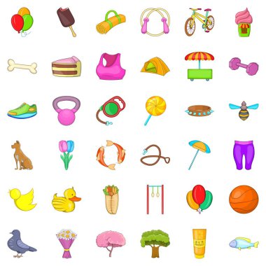 Yeşil park Icons set, karikatür tarzı