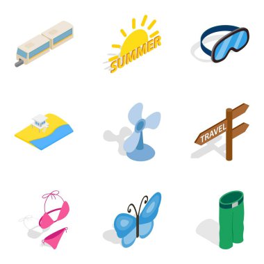 Yaz tatil Icons set, izometrik stili