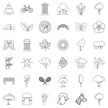 Yeşil avlu Icons set, anahat stili