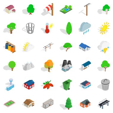 Yeşil yol Icons set, izometrik stili