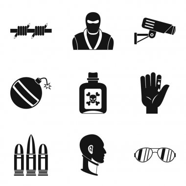 Suç şiddet Icons set, basit tarzı