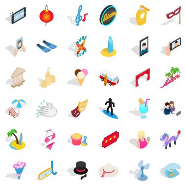 Onun doğum günü Icons set, izometrik stili