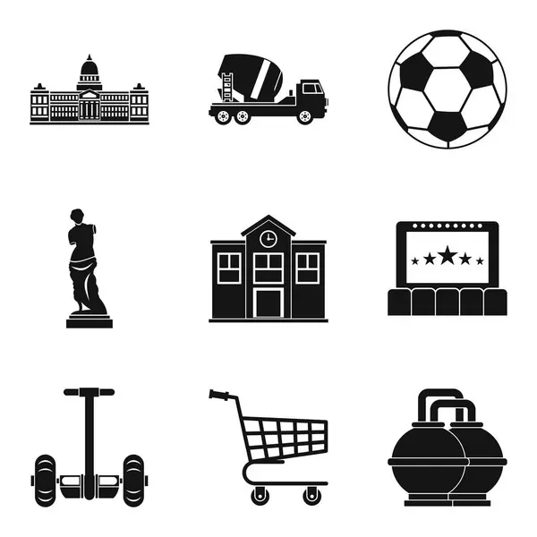 Townplanning iconen set, eenvoudige stijl — Stockvector