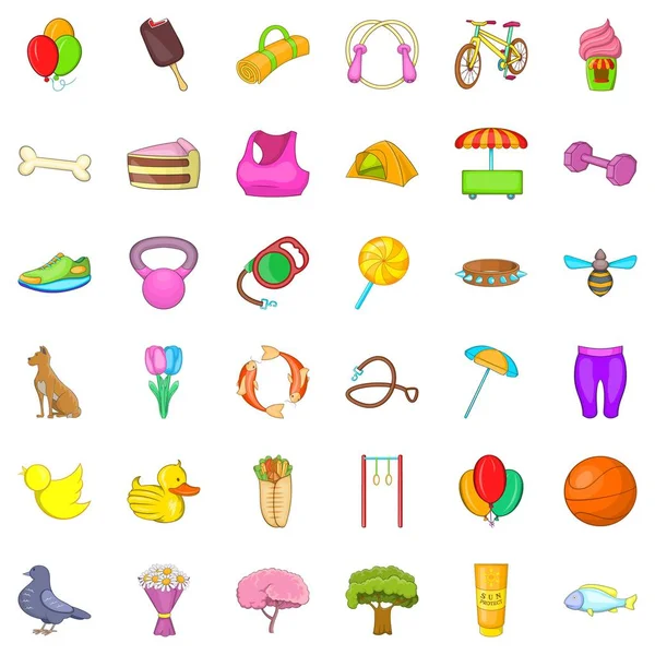 Yeşil park Icons set, karikatür tarzı