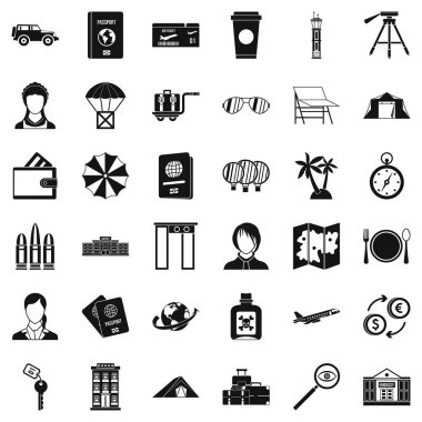 Uluslararası pasaport Icons set, basit tarzı