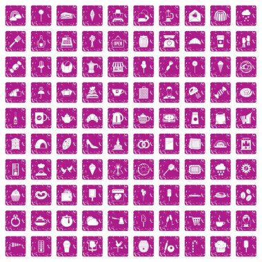 100 Pastane simgeler grunge pembe ayarla